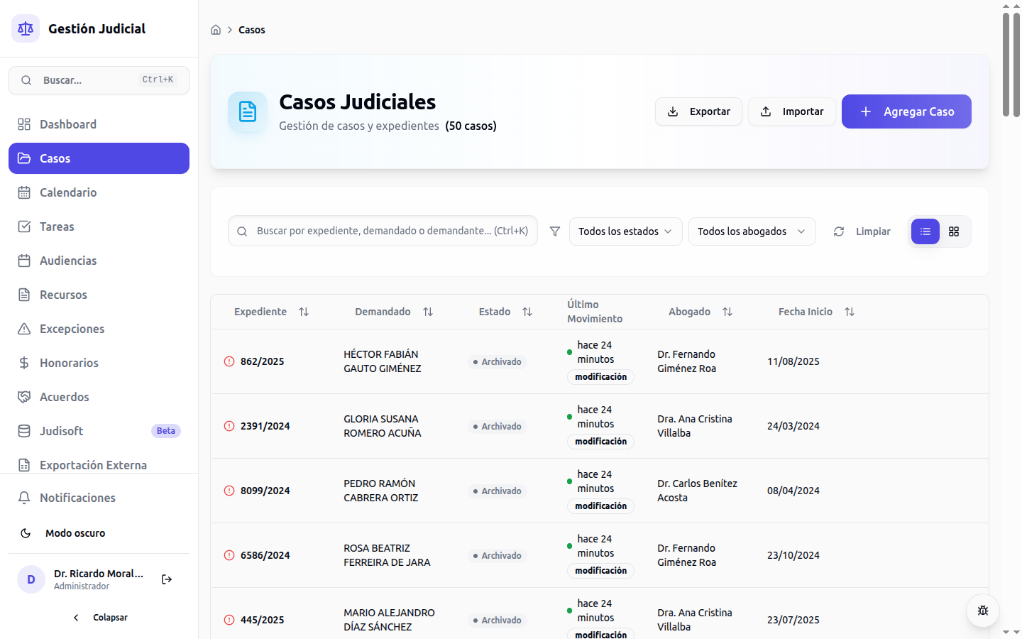 Vista previa de Gestión de Casos